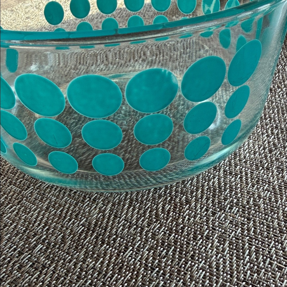Pyrex 1 Qt Glass Bowl with HTF Turquoise Polka Dots 7201 VGUC - Picture 8 of 8